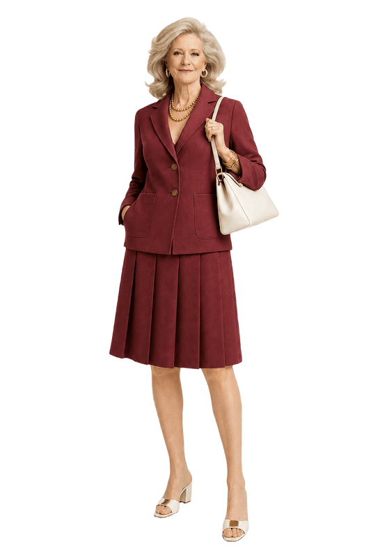 1970s Deep Burgundy Wool Blend Two-Piece Set - Model