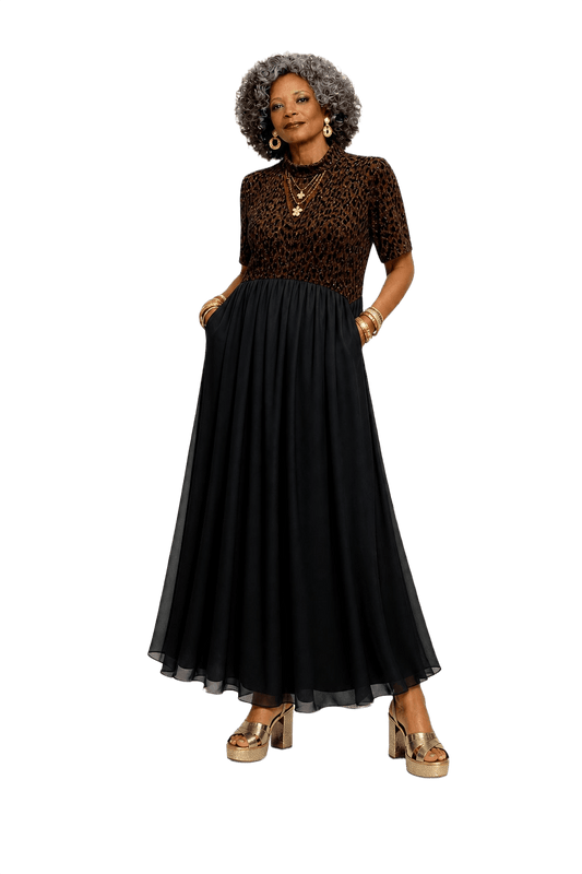 1980s Brown Velvet Dress - Model
