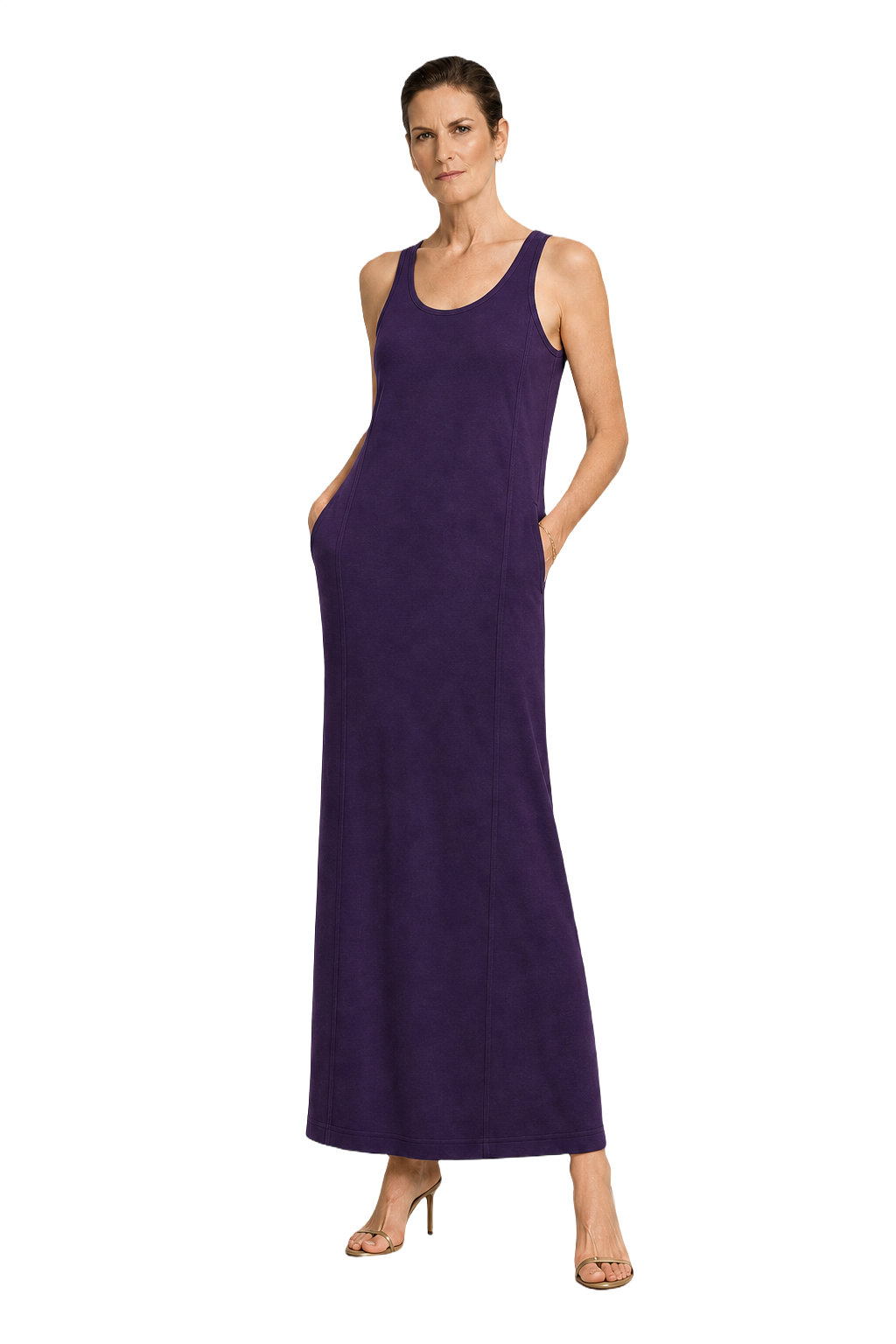 1990s Deep Purple Jersey Maxi Dress - Model