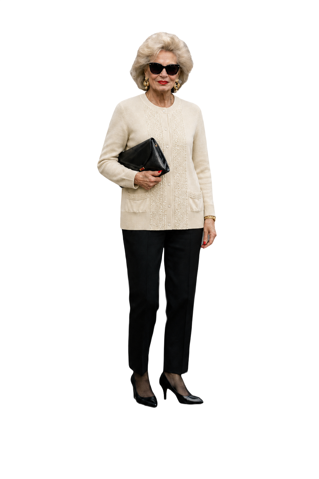 1980s Cream Wool Blend Cardigan - Model