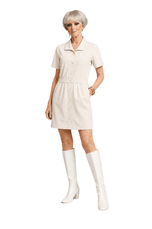 1960s Cream White Cotton Blend Dress - Model