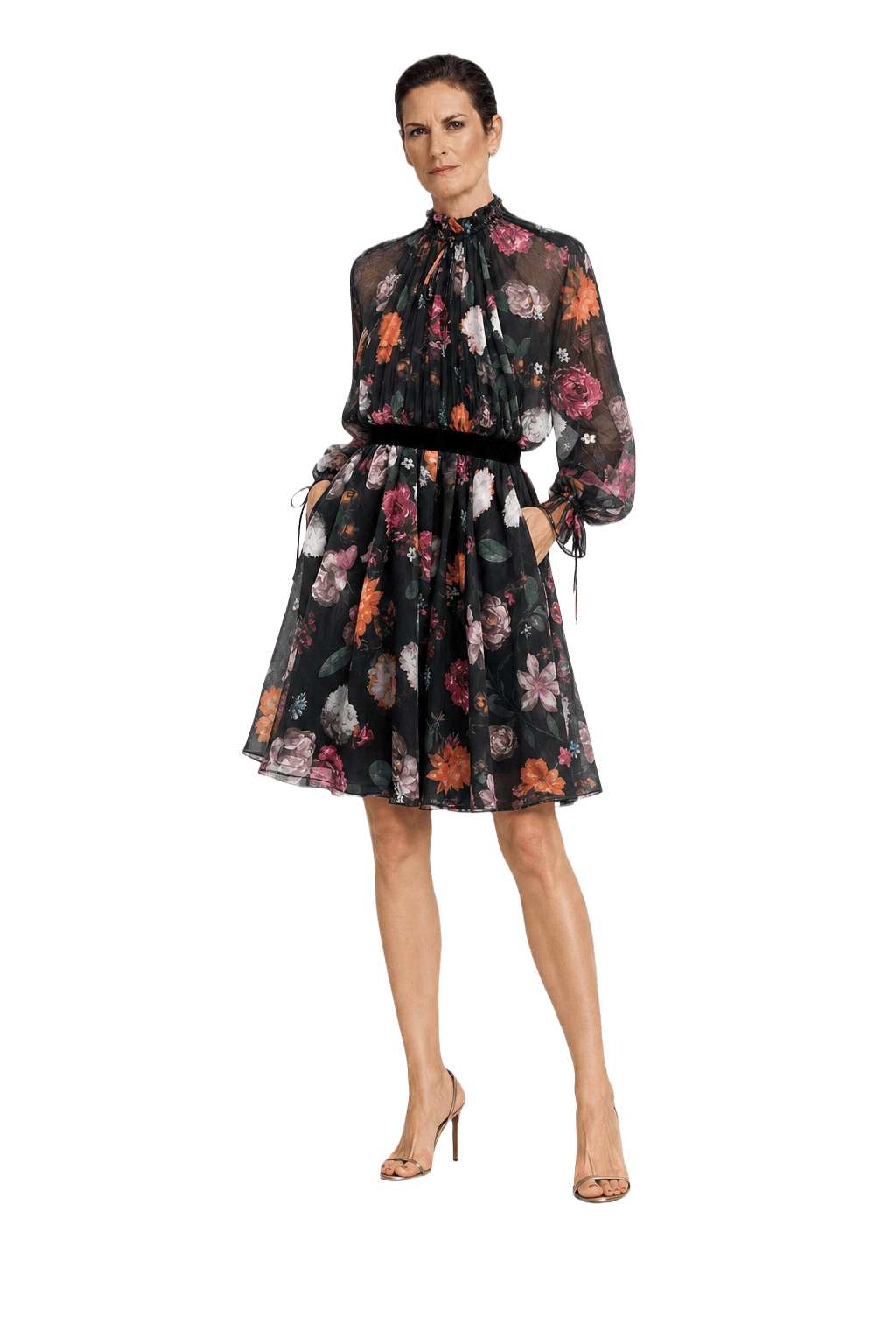 1990s Black Chiffon Dress - Model