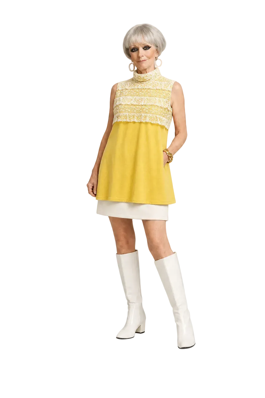 1960s Yellow Velvet Dress - Model