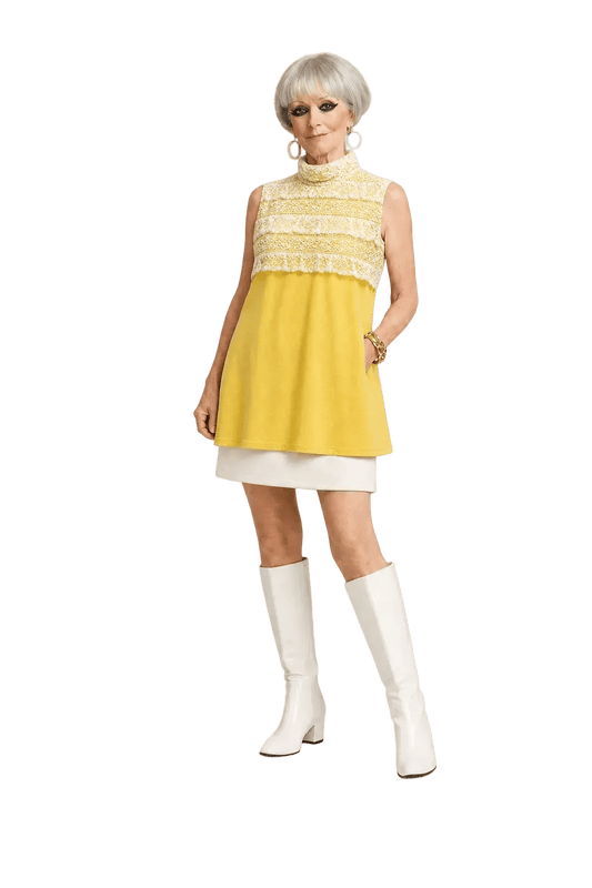 1960s Yellow Velvet Dress - Model