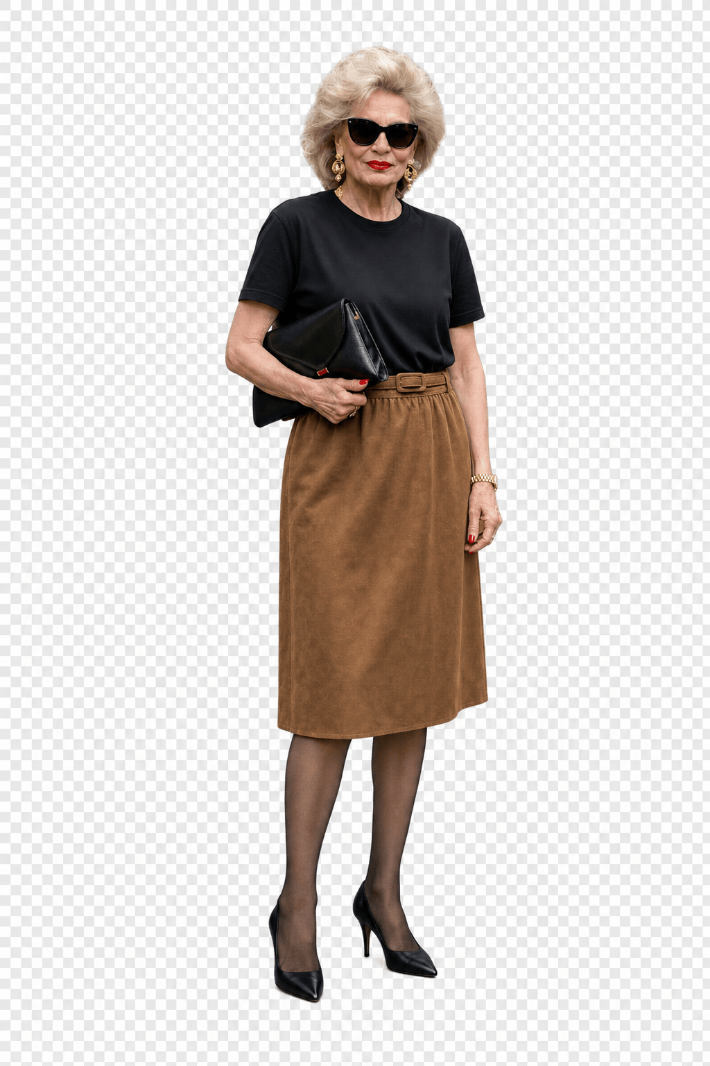 1990s Camel Tan Cotton Blend Skirt - Model