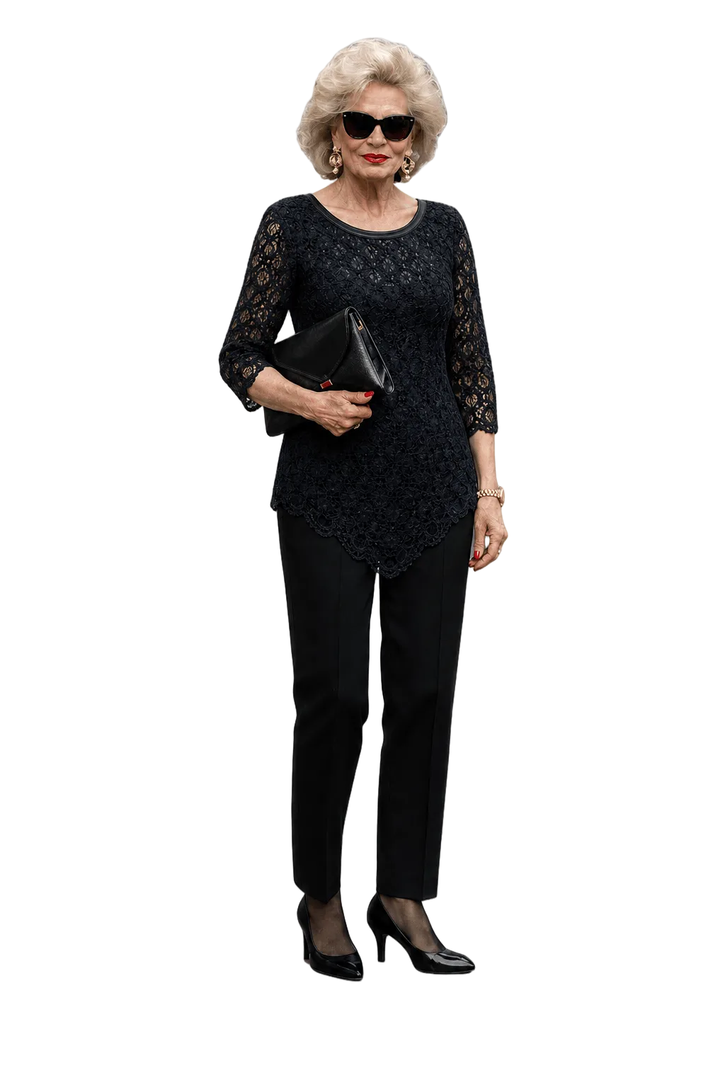 1980s Black Lace Blouse - Model