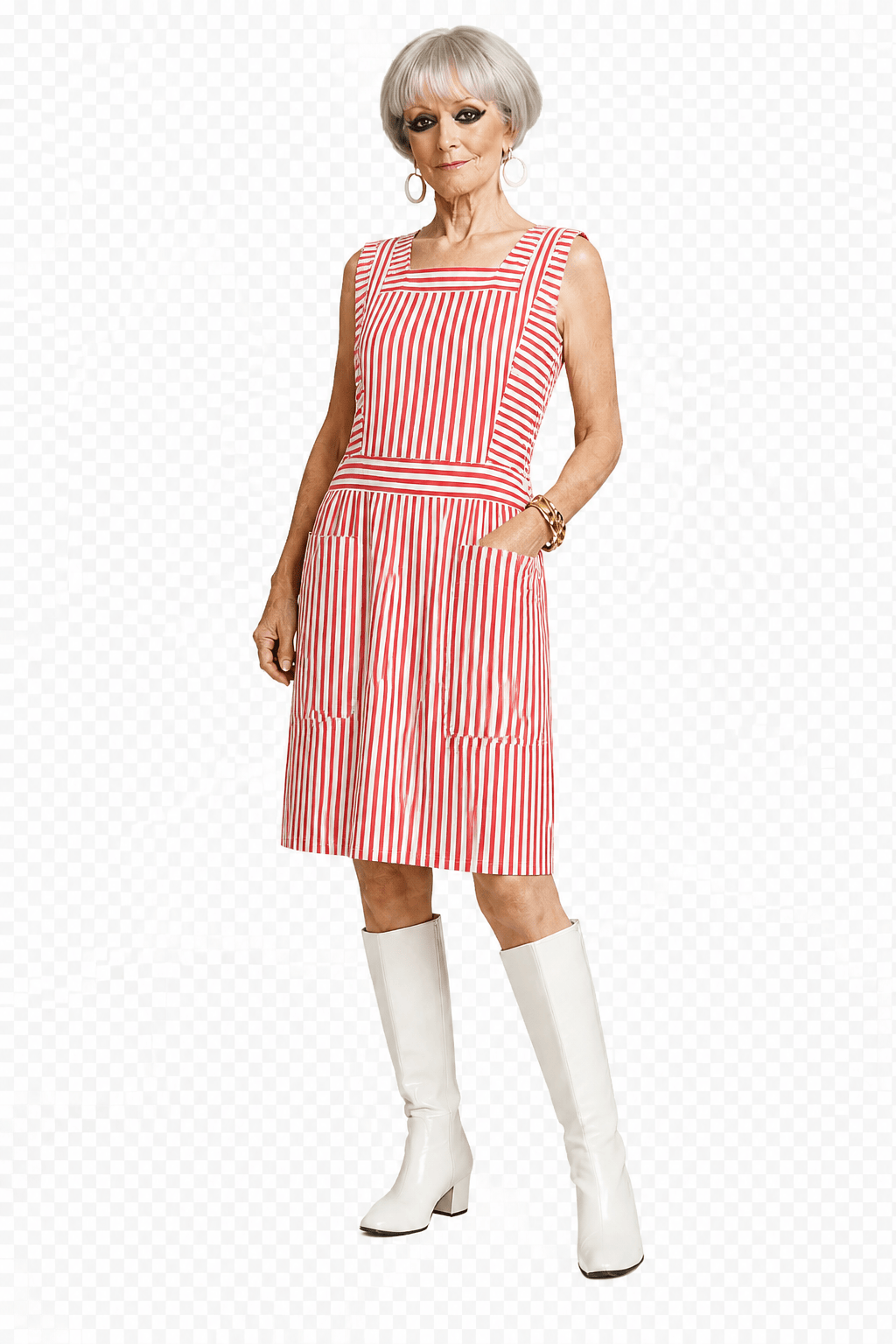 1960s Red Cotton Pinafore Dress - Model