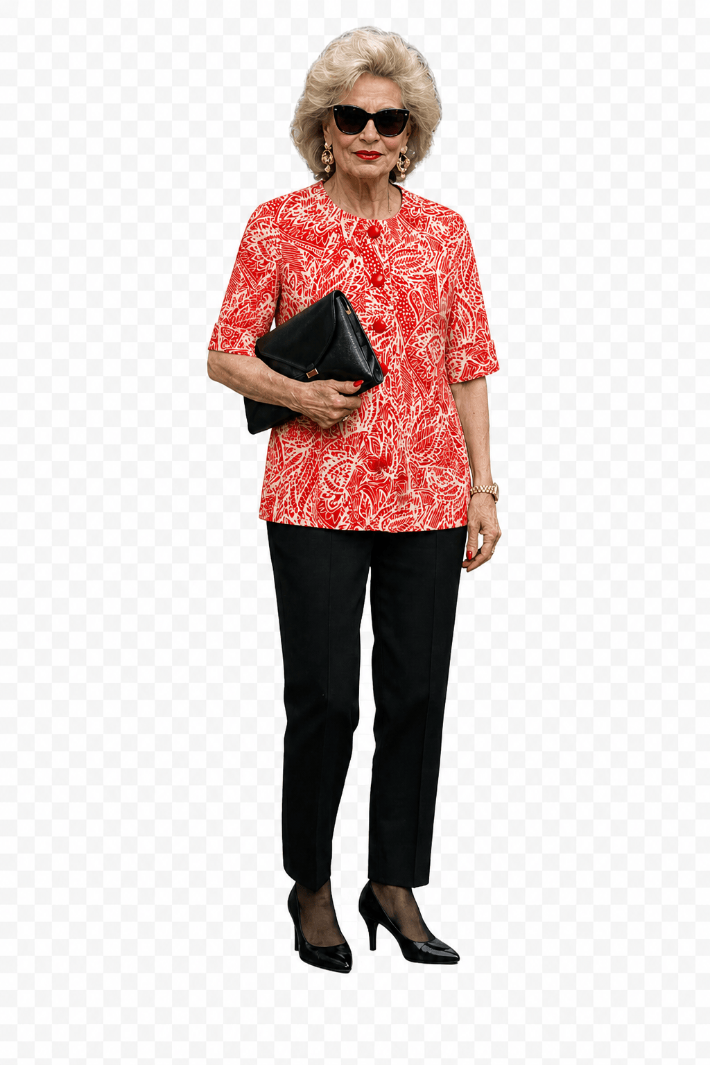 1980s Red Cotton Blouse - Model