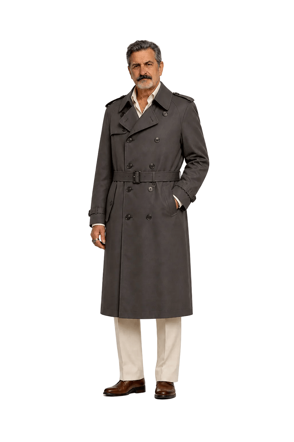 1980s Charcoal Grey Cotton Blend Trench Coat - Model