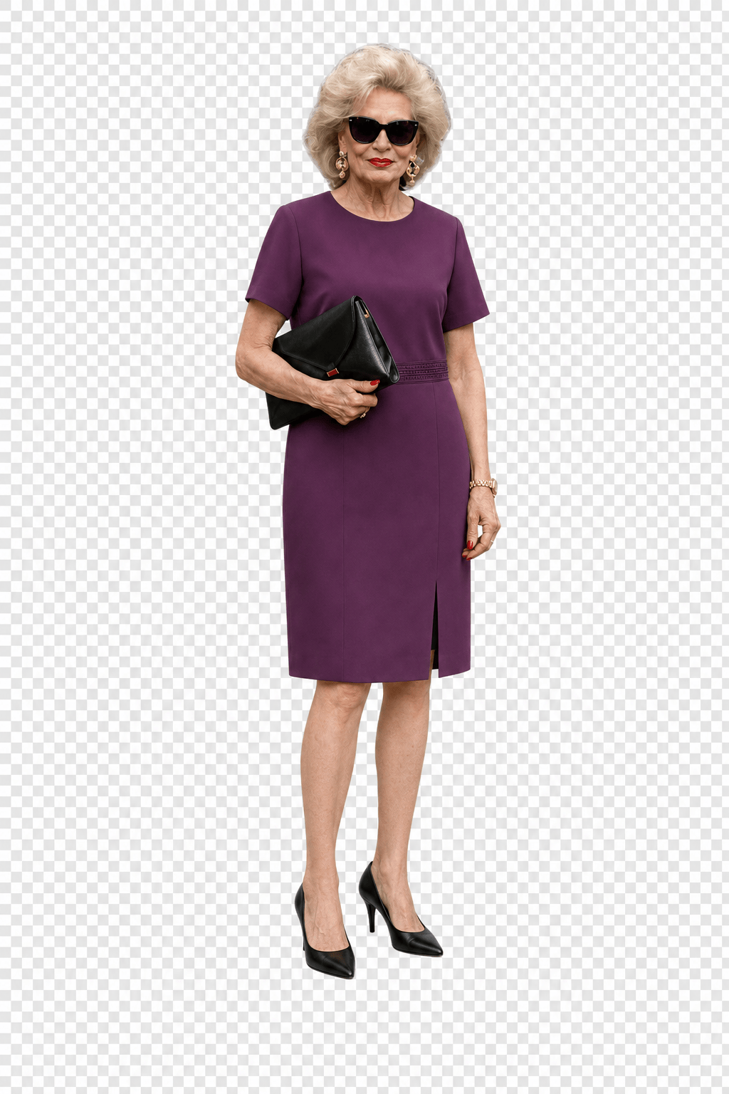 1980s Purple Polyester Dress - Model