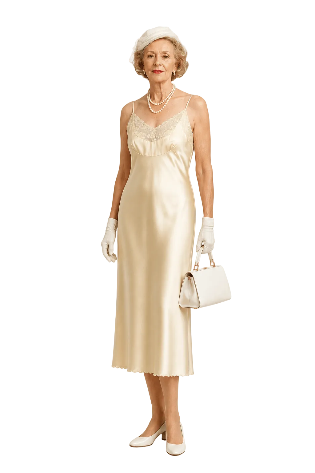 1990s Champagne Beige Nylon Slip Dress - Model