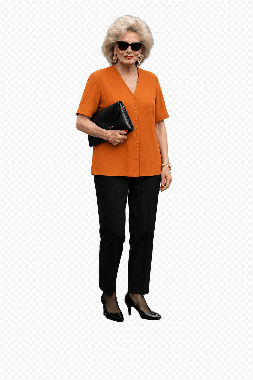 1980s Bright Orange Silk Blend Blouse - Model