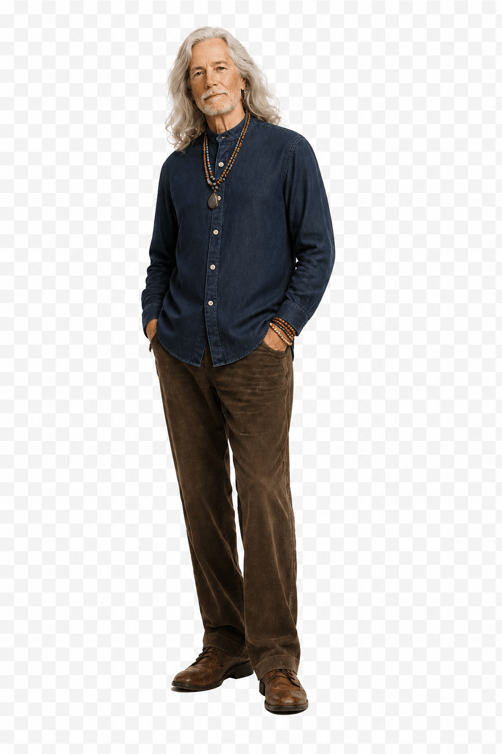 1970s Dark Blue Denim Shirt - Model