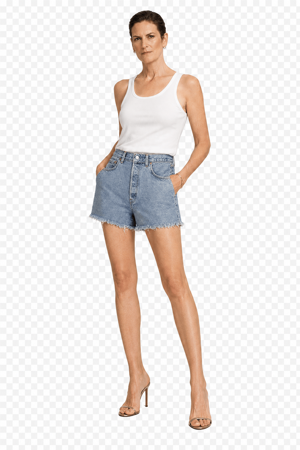 1990s Light Blue Cotton Denim Shorts - Model