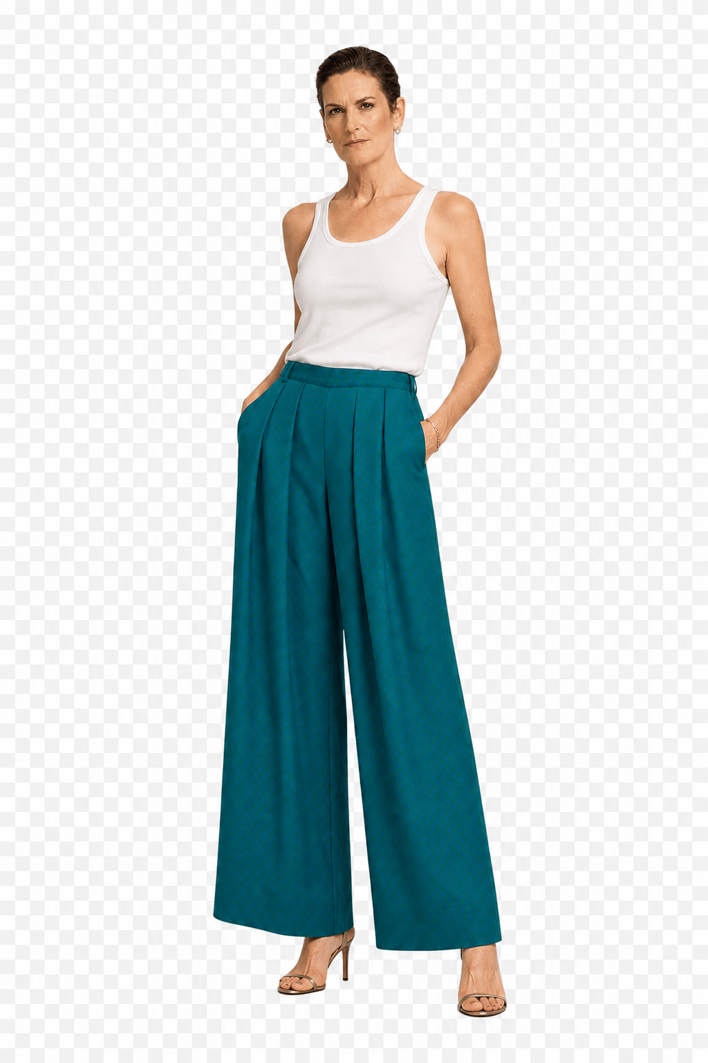 1990s Teal Silk Pants - Model