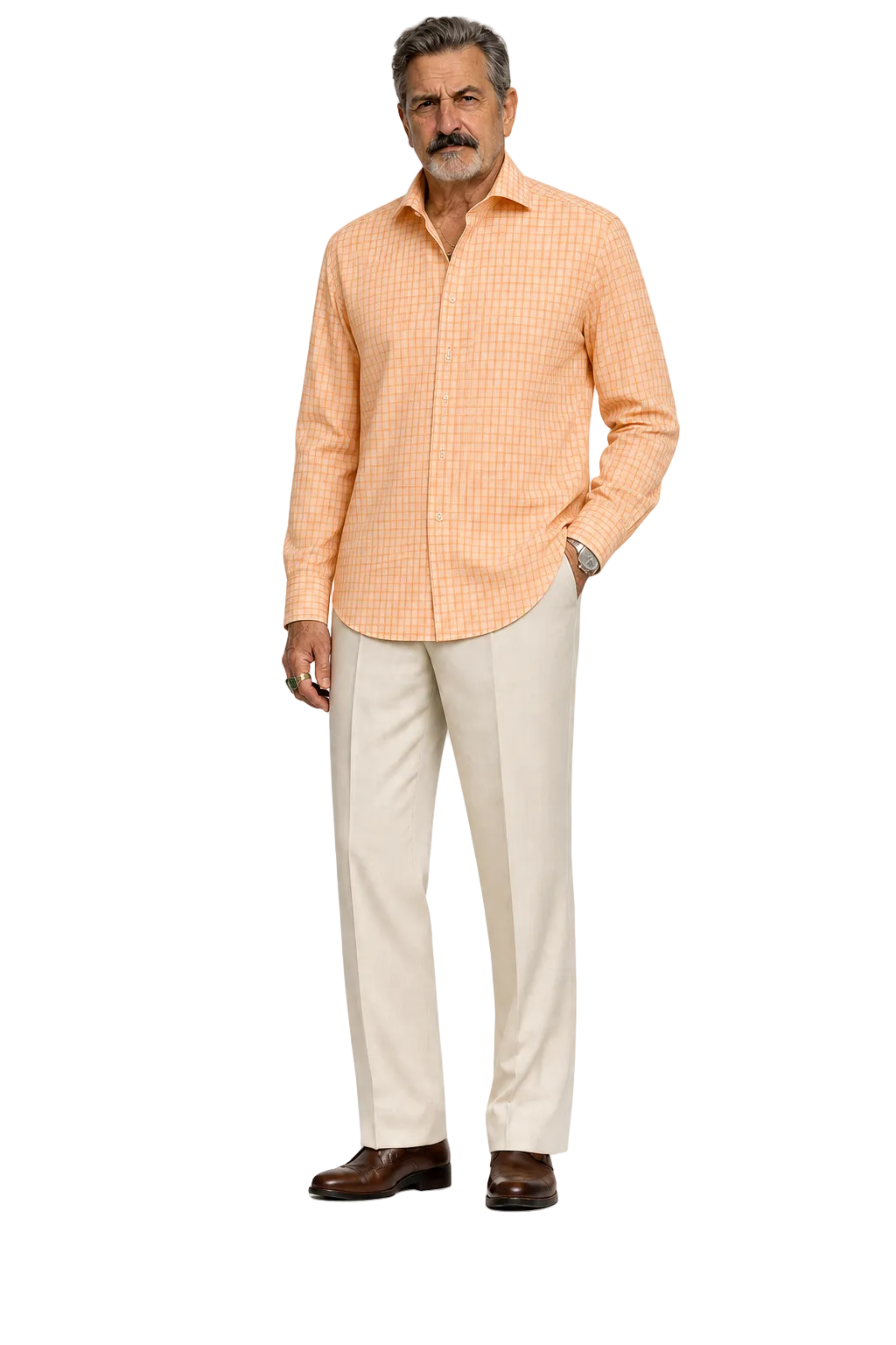 1980s Peach Cotton Blend Button-Down Shirt - Model