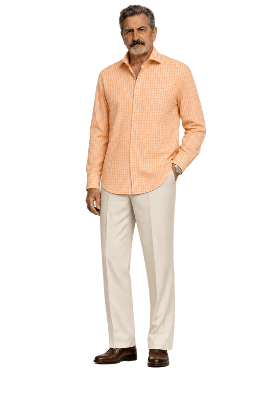1980s Peach Cotton Blend Button-Down Shirt - Model
