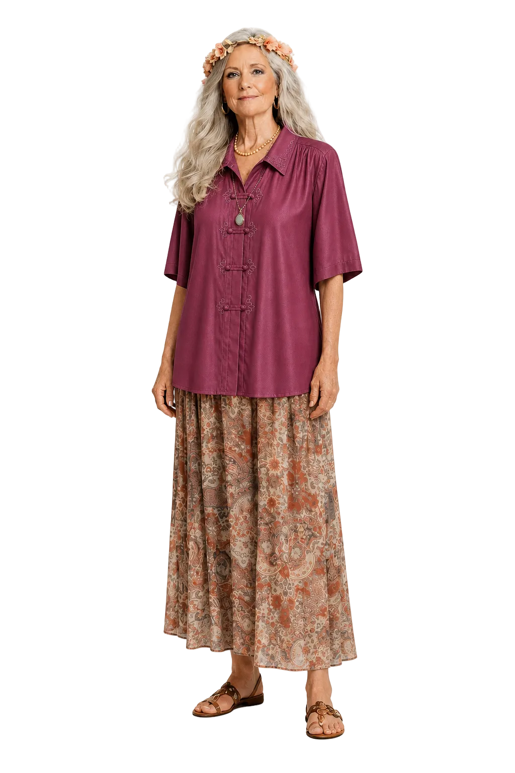 1970s Dusty Rose Pink Silk Blend Blouse - Model