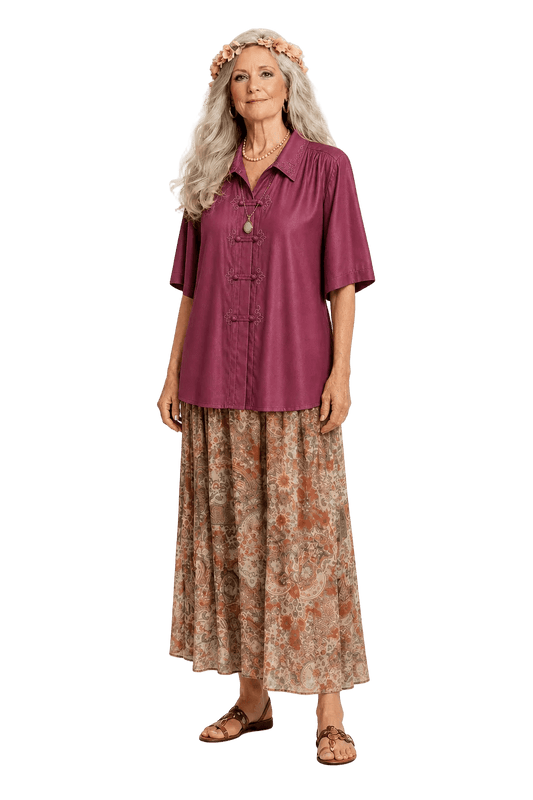 1970s Dusty Rose Pink Silk Blend Blouse - Model