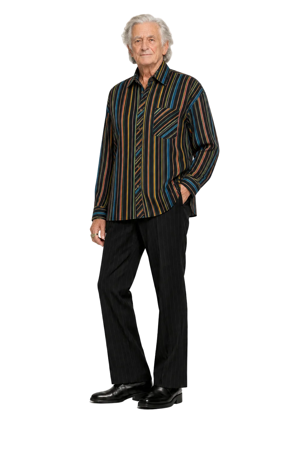 1970s Multicolor Cotton Blend Button-Down Shirt - Model