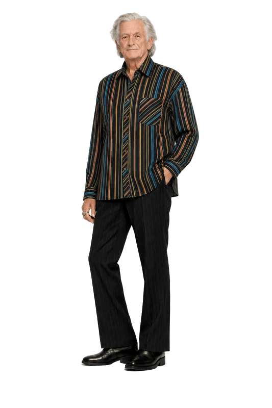 1970s Multicolor Cotton Blend Button-Down Shirt - Model