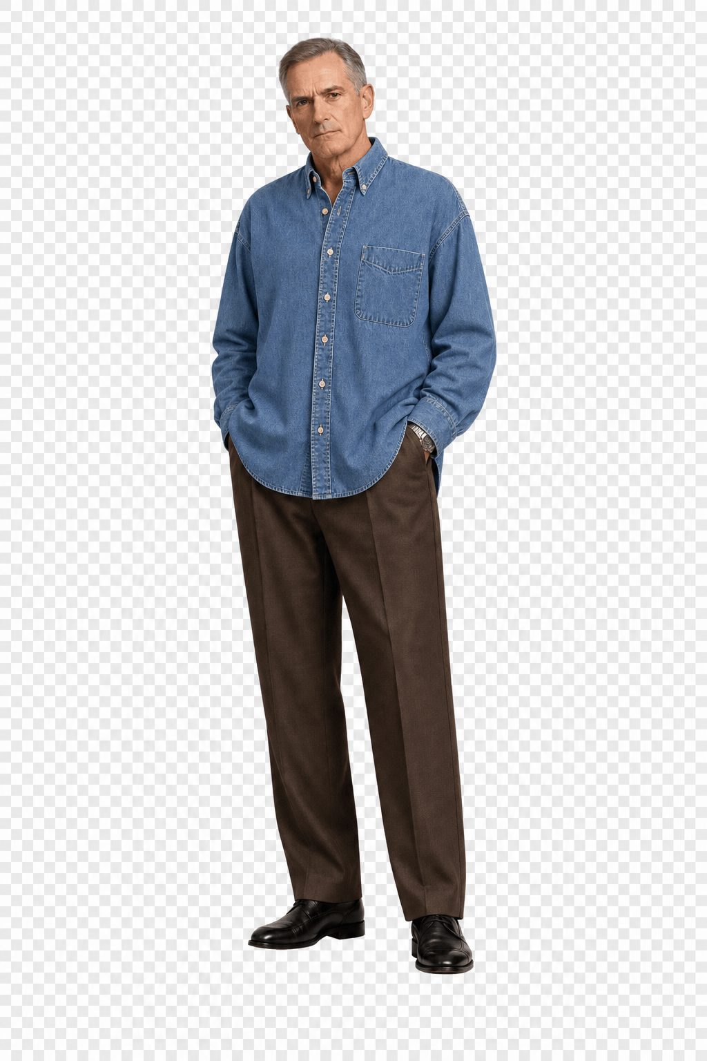 1990s Blue Cotton Button-Down Shirt - Model