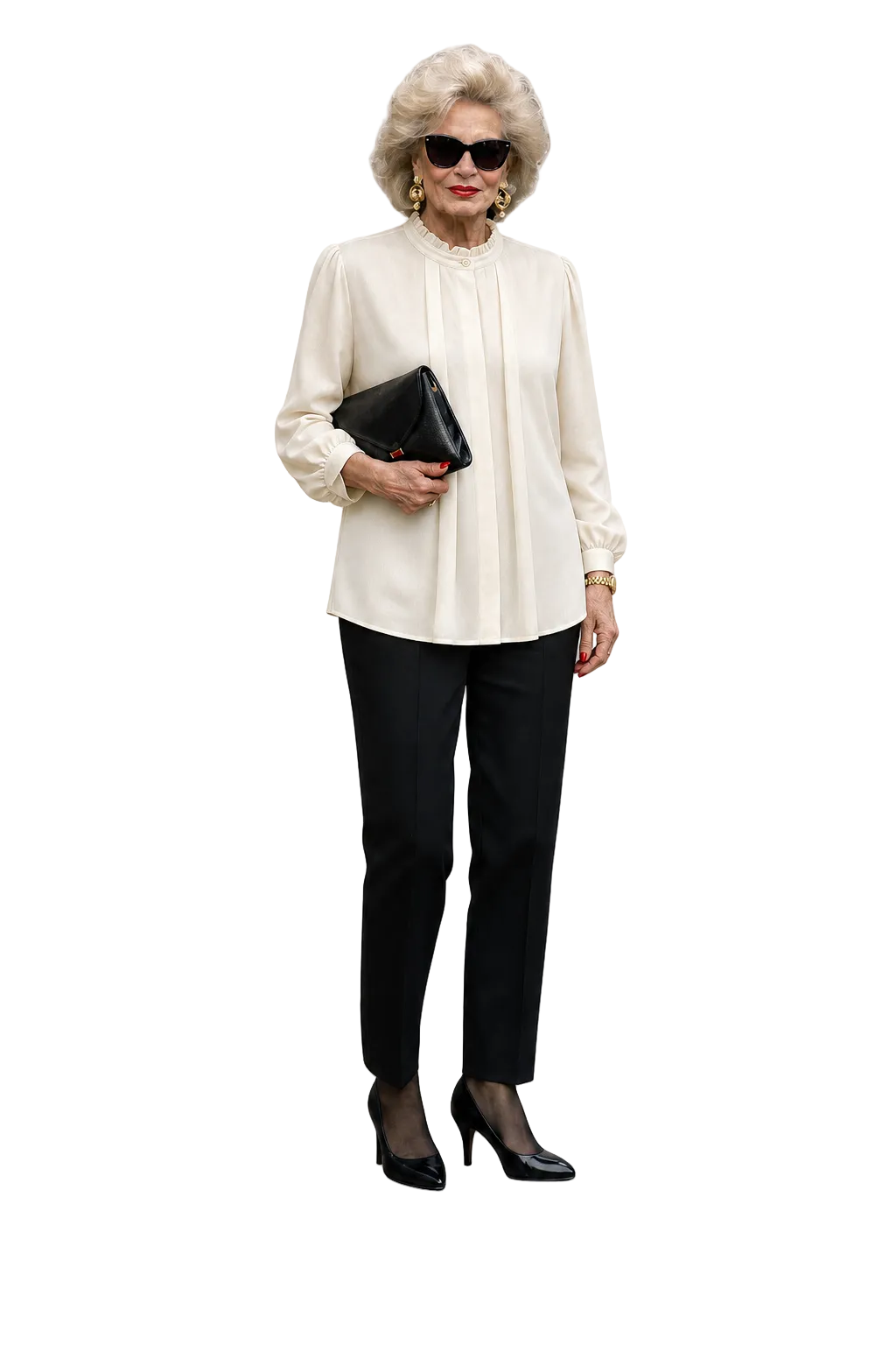1980s Cream White Silk Blend Blouse - Model