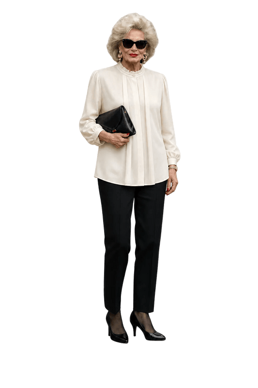 1980s Cream White Silk Blend Blouse - Model