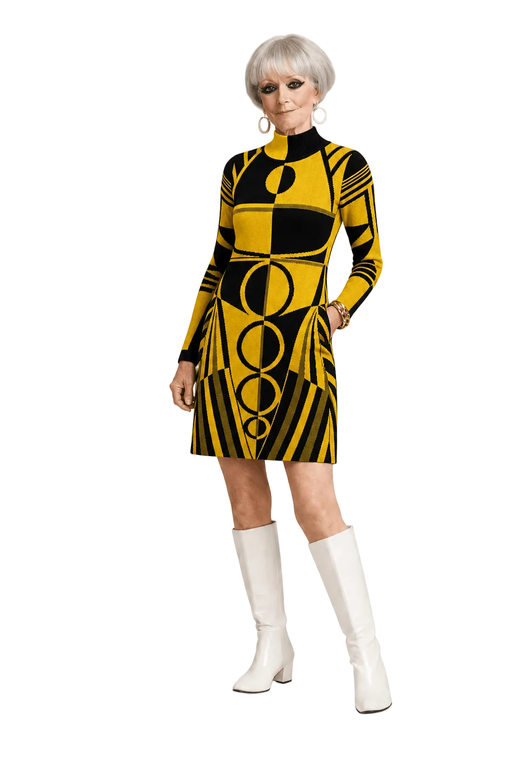 1960s Yellow Cotton Blend Mini Dress - Model
