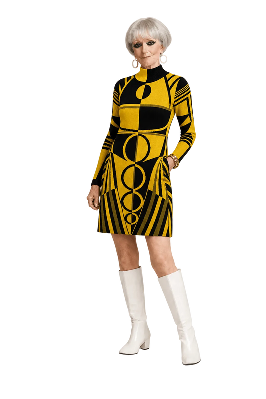 1960s Yellow Cotton Blend Mini Dress - Model