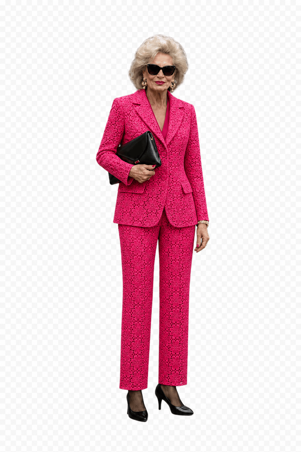 1980s Vibrant Pink Crochet Ensemble - Model