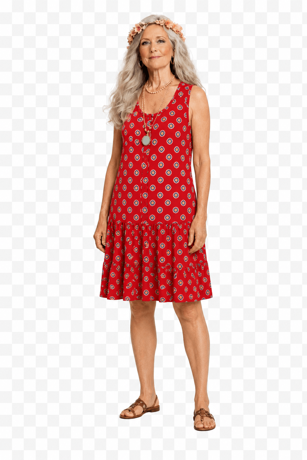 1970s Red Cotton Dress - Model