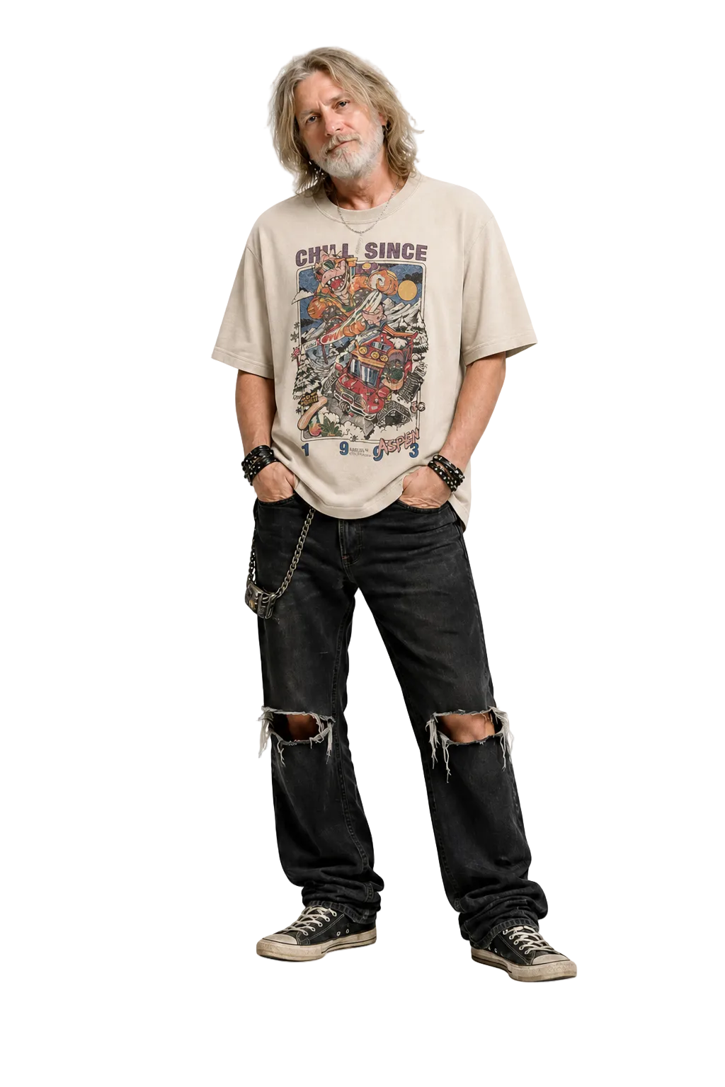 1990s Cream White Cotton T-Shirt - Model