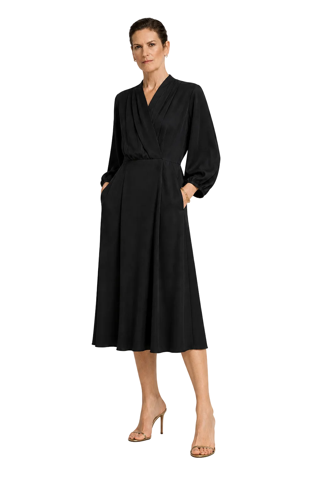 1990s Black Silk Blend Wrap Dress - Model