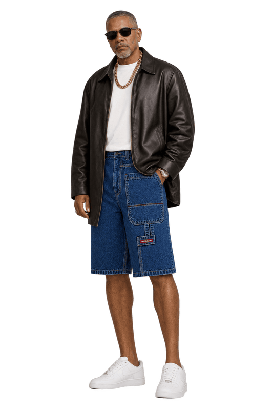 1990s Dark Blue Denim Shorts - Model