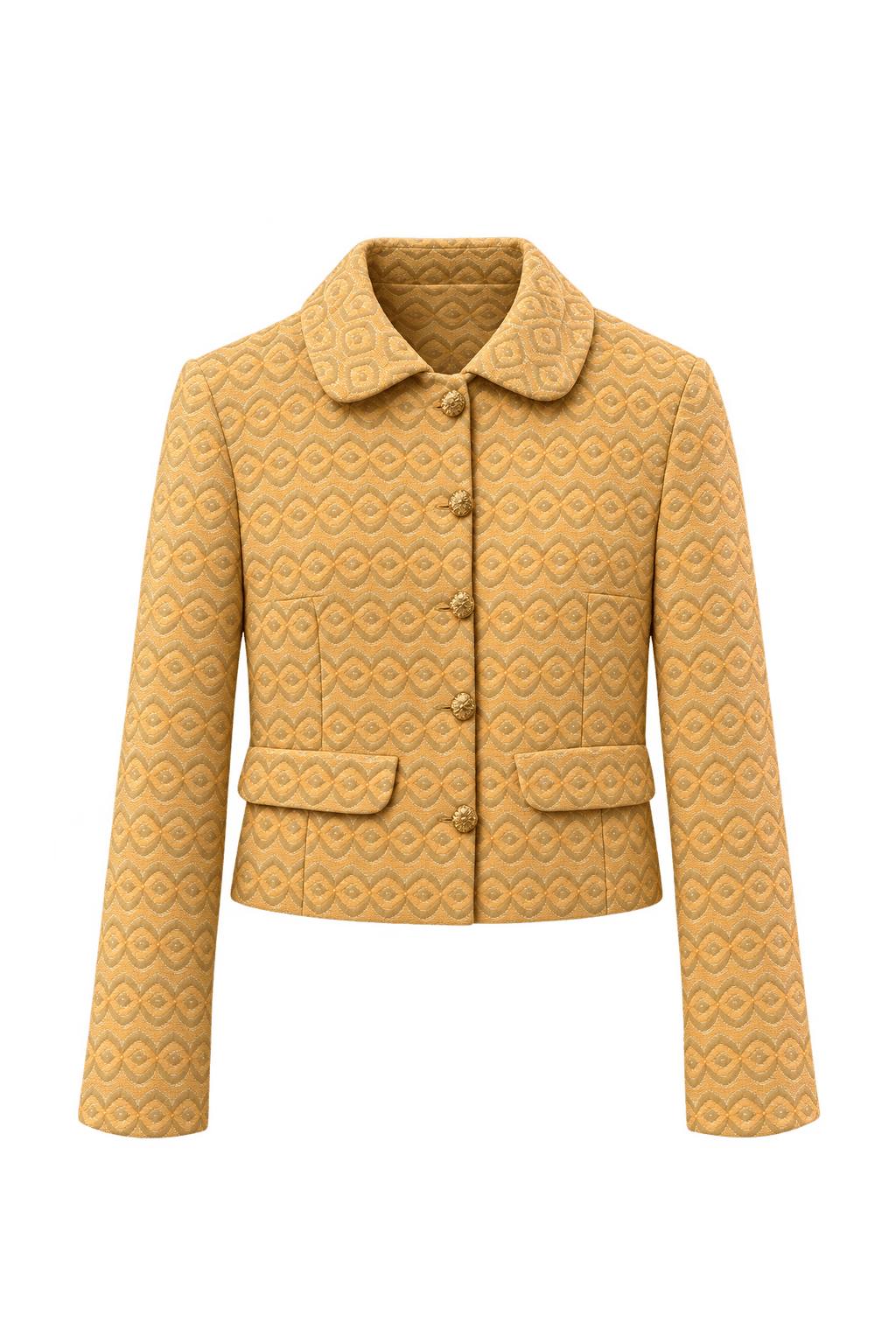 1960s Mustard Yellow Woven Fabric Jacket - Front View