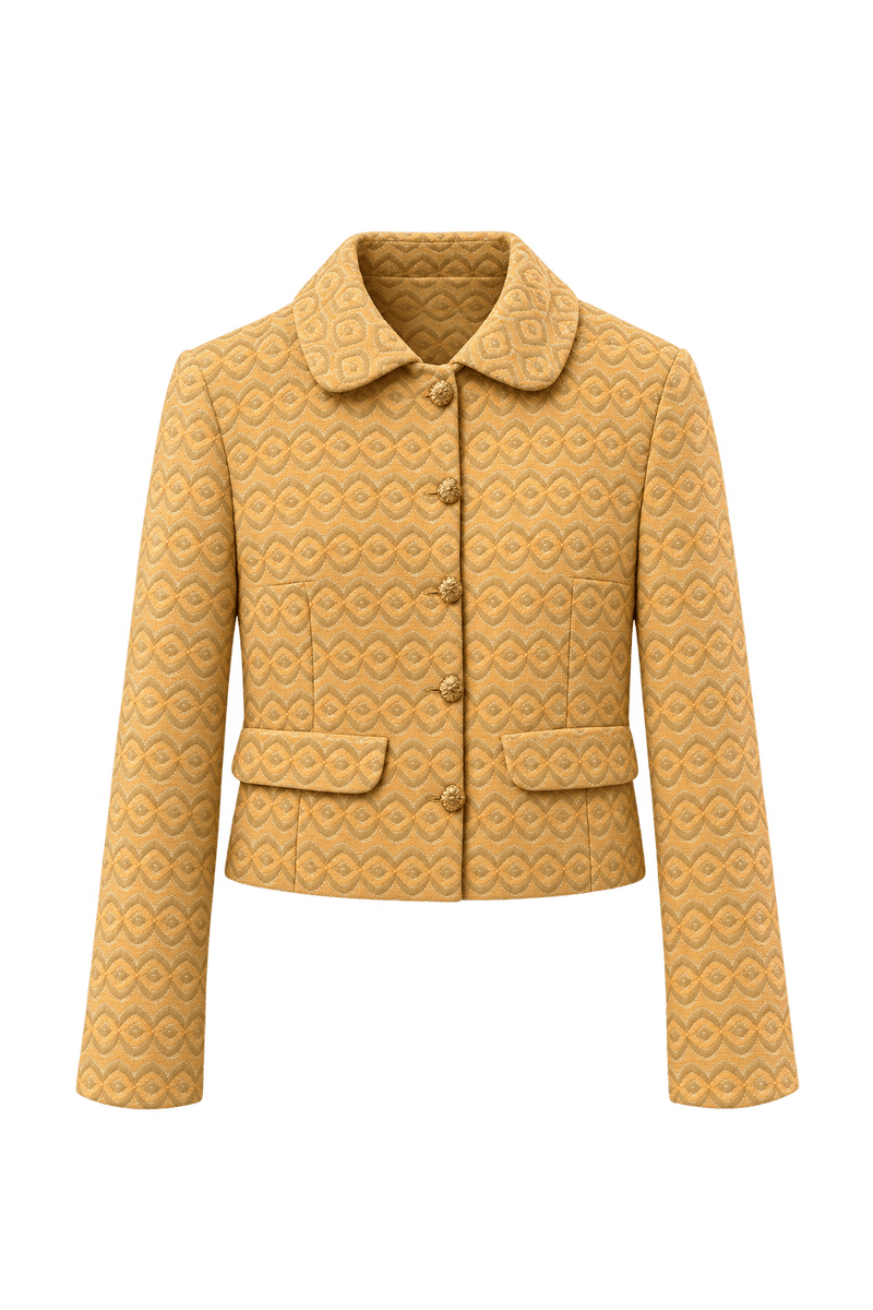 1960s Mustard Yellow Woven Fabric Jacket - Front View