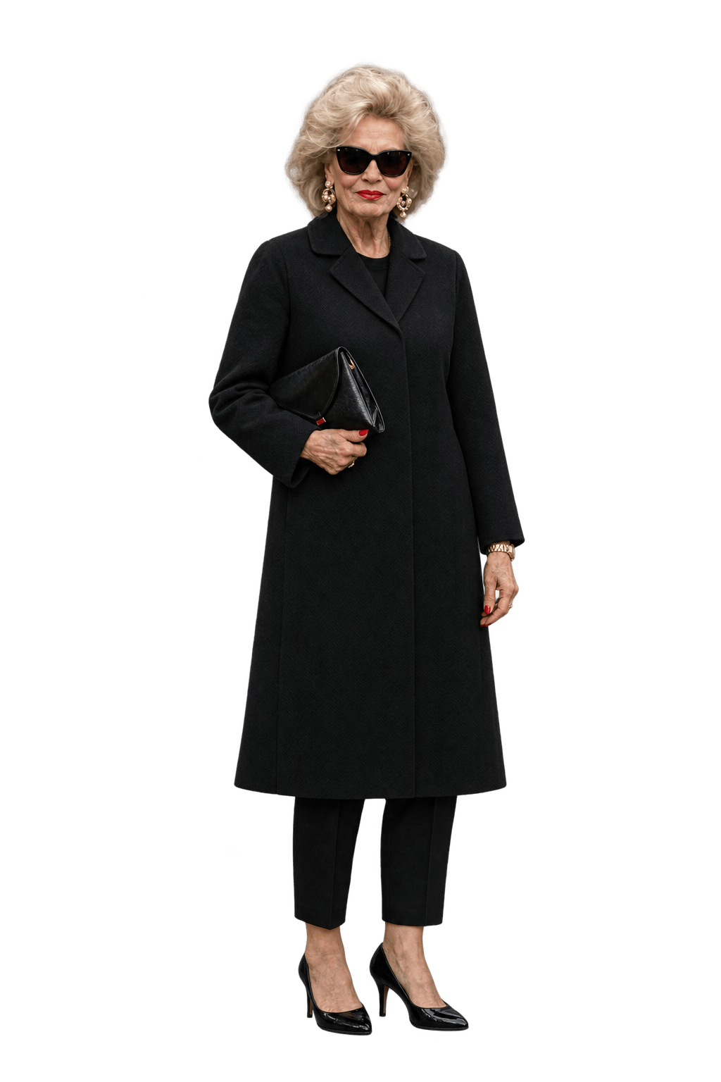 1980s Black Wool Coat - Model