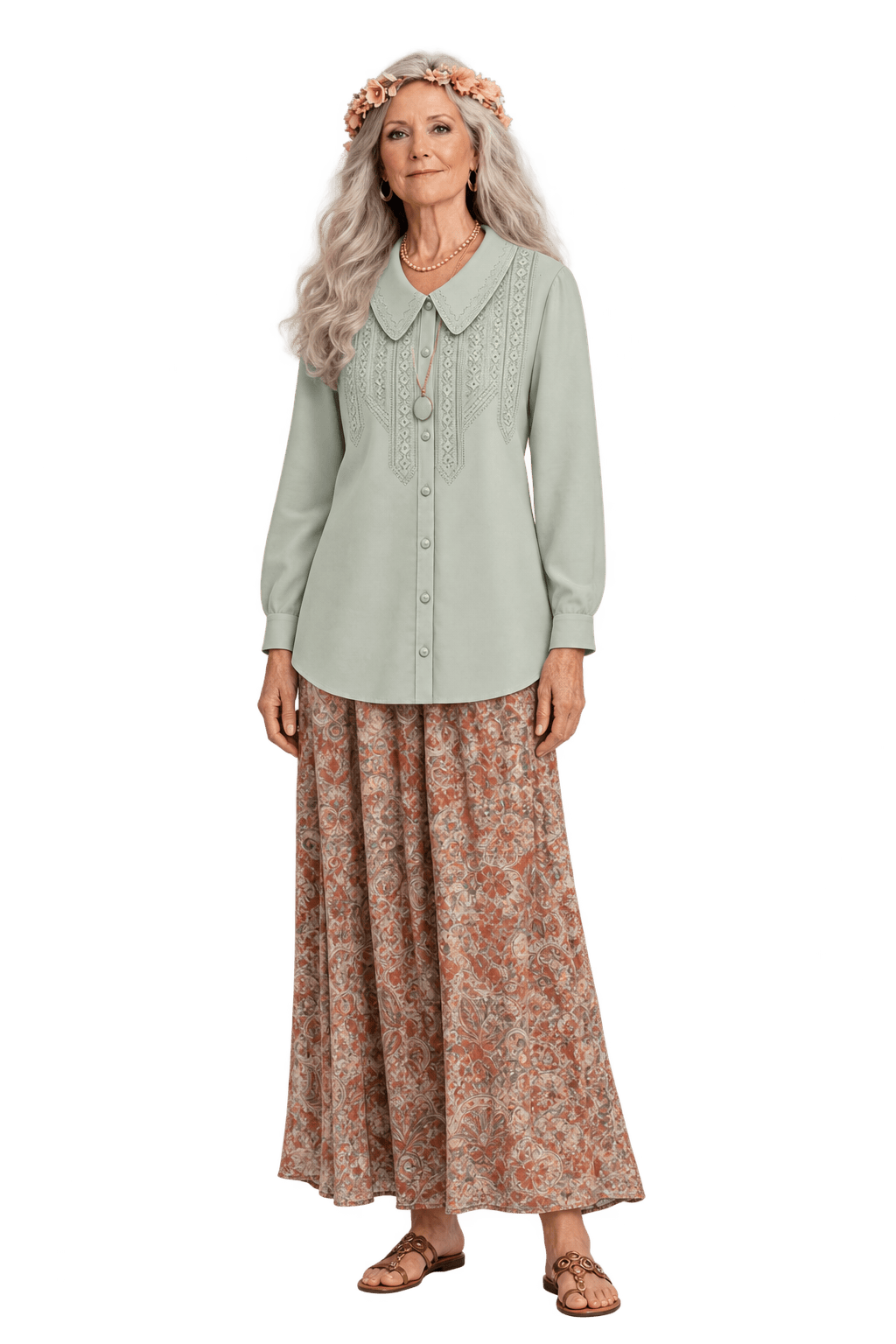 1970s Mint Green Polyester Blouse - Model