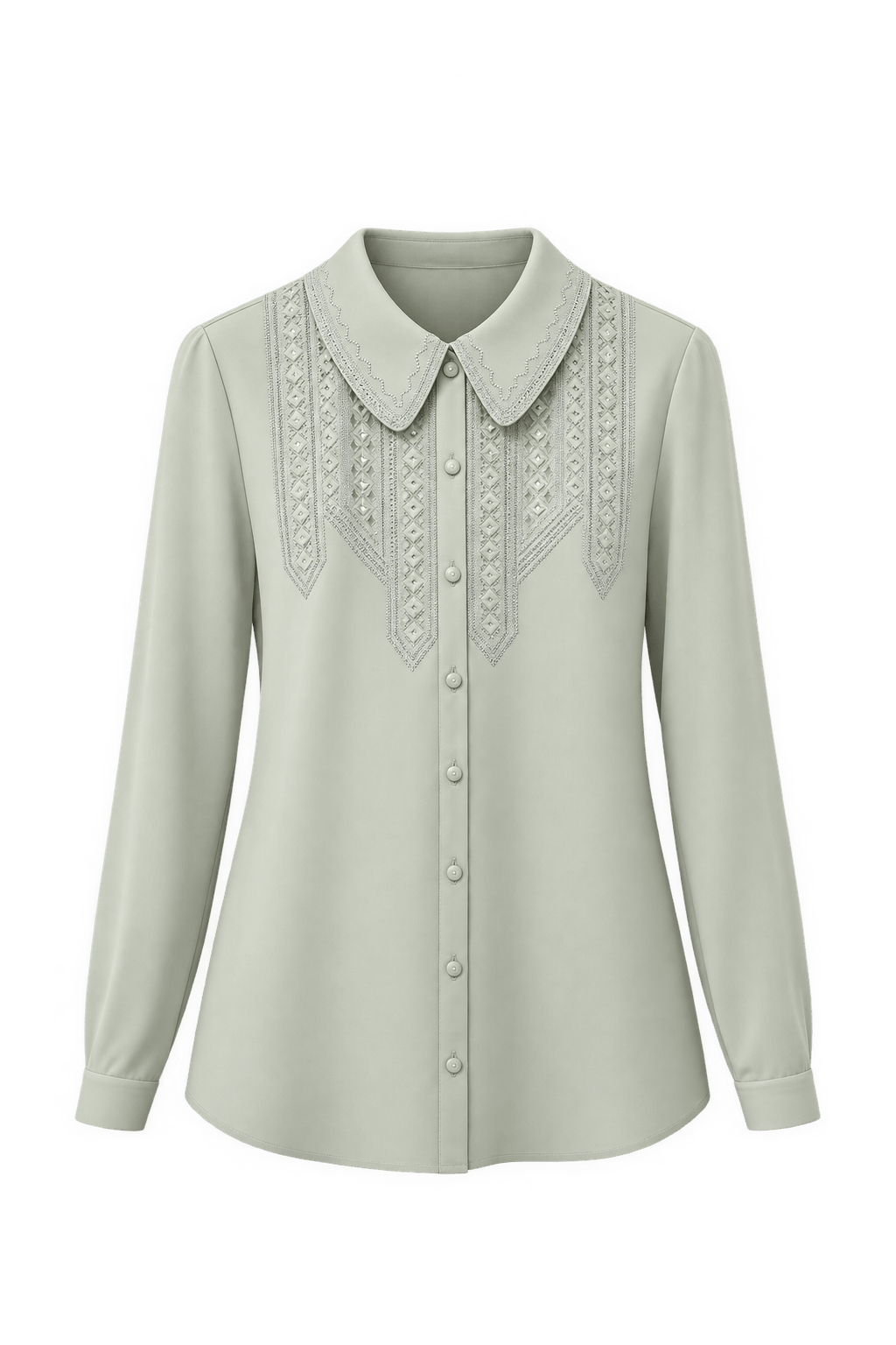 1970s Mint Green Polyester Blouse - Front View