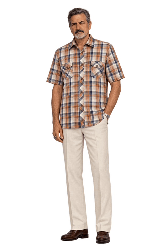 1980s Orange Cotton Shirt - Model