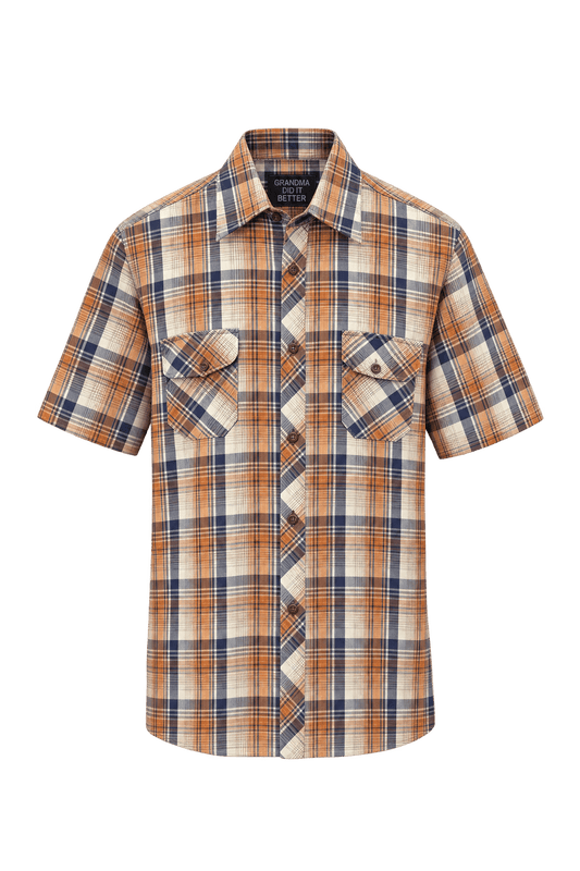 1980s Orange Cotton Shirt - Front View
