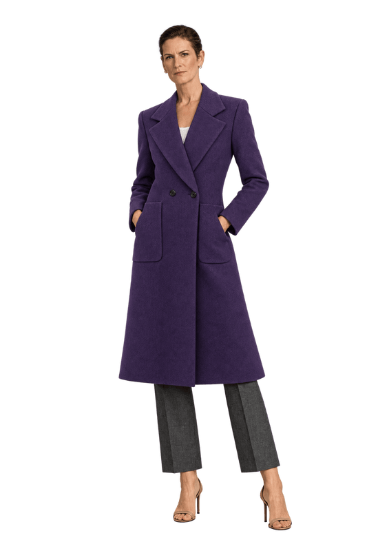 1990s Deep Purple Wool Coat - Model