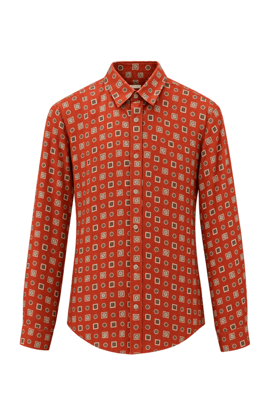 1980s Orange Cotton Shirt - Front View