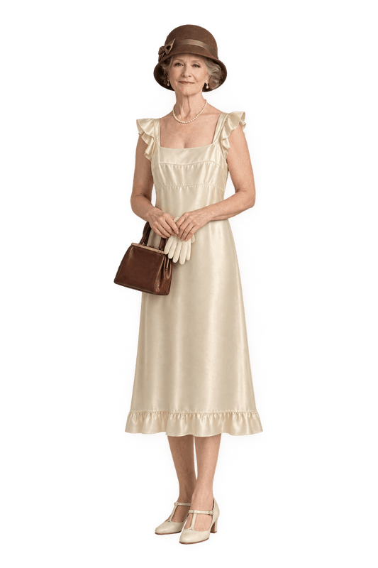 1920s Cream Satin Dress - Model