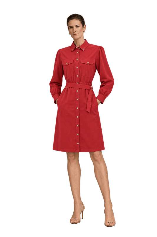 1990s Red Cotton Shirt Dress - Model