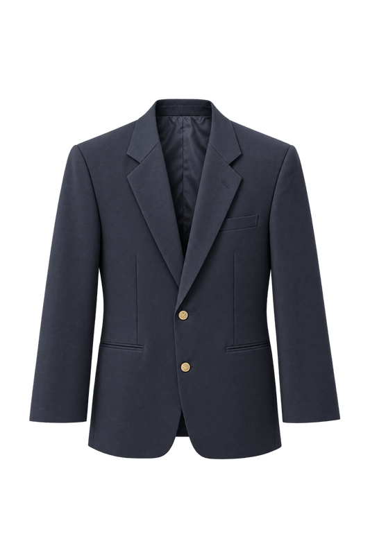 1980s Dark Navy Wool Blend Blazer - Front View