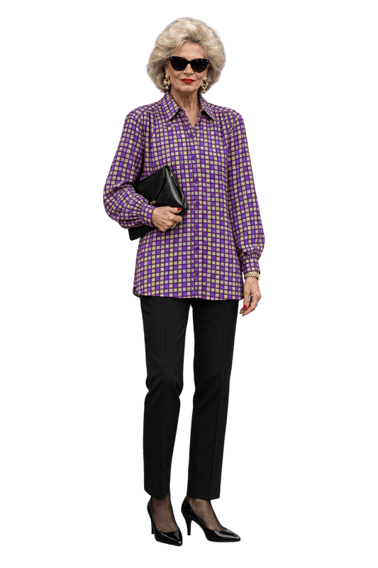 1980s Purple Green Cotton Blend Blouse - Model