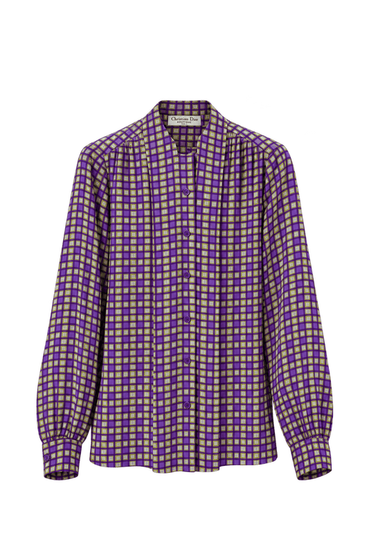 1980s Purple Green Cotton Blend Blouse - Front View