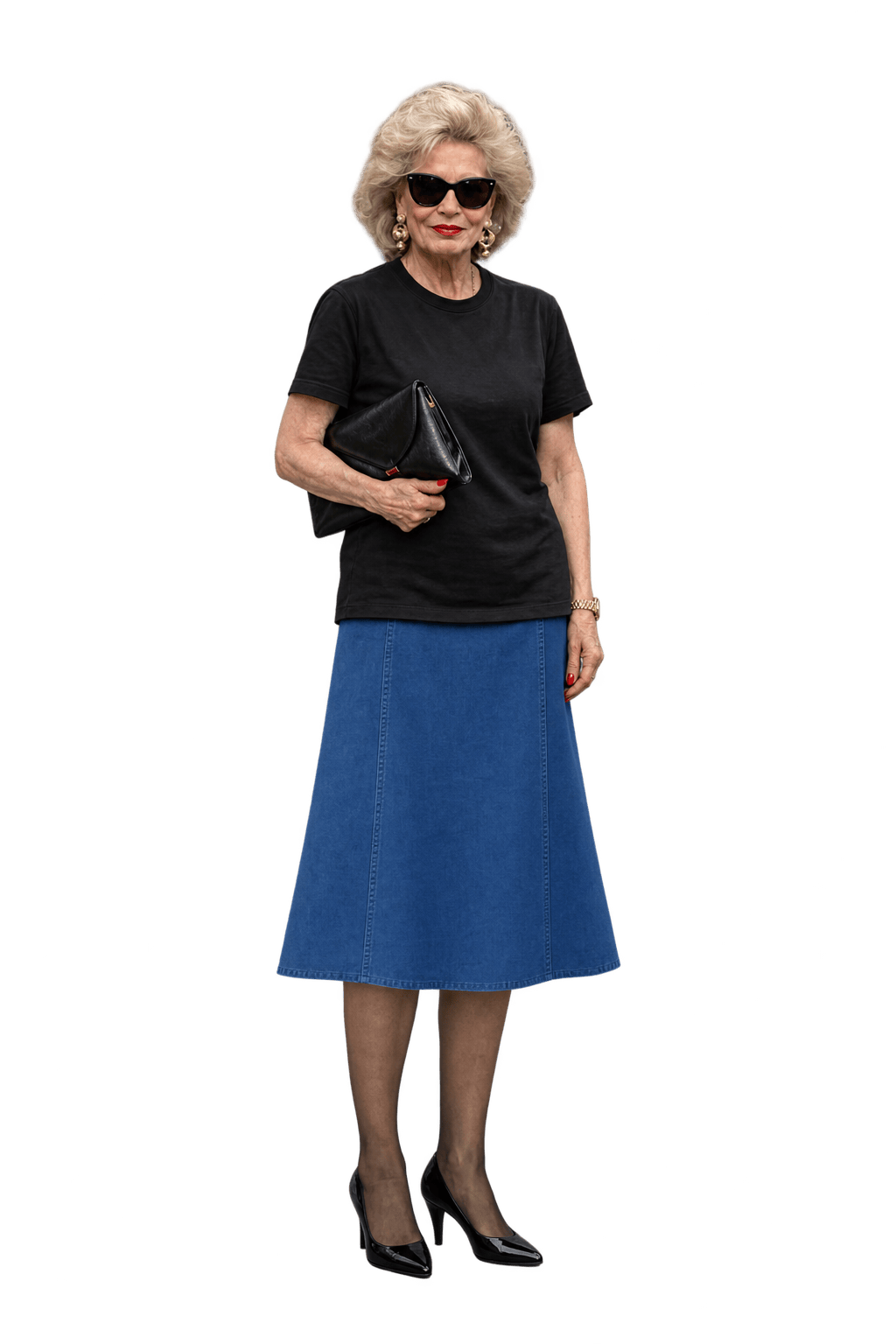 1990s Navy Blue Cotton Blend Skirt - Model